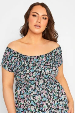 YOURS Curve Black Floral Ditsy Shirred Midi Dress 8 YOURS Curve Black Floral Ditsy Shirred Midi Dress -Saga Dresses Shop 4b75a825 7d10 45 137330 D