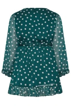 YOURS LONDON Curve Dark Green Polka Dot Wrap Top -Saga Dresses Shop 4b93877c 5663 43 162210 Y