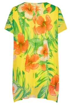 YOURS Curve Yellow Tropical Print Cross Front Top -Saga Dresses Shop 4bab2908 7472 44 300792 Y