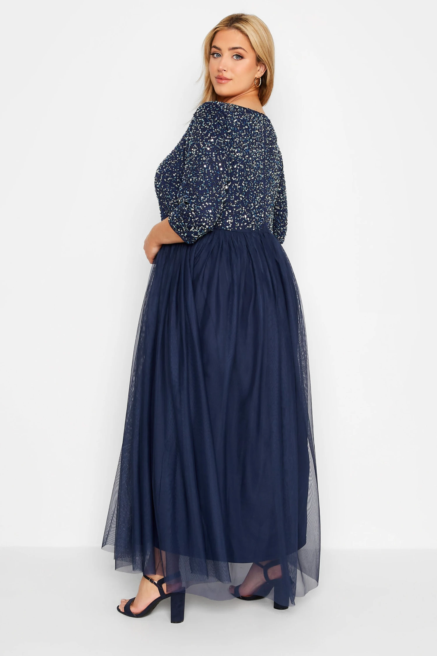 LUXE Curve Navy Blue Sequin Hand Embellished Maxi Dress 2 LUXE Curve Navy Blue Sequin Hand Embellished Maxi Dress - Image 2