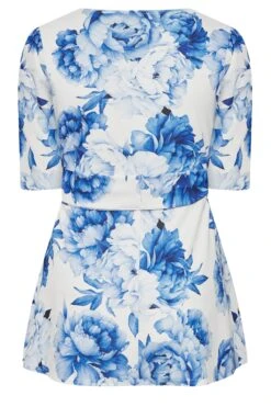 YOURS LONDON Curve White & Blue Floral Print Peplum Top -Saga Dresses Shop 4bf4b997 0344 4b 162092 Y