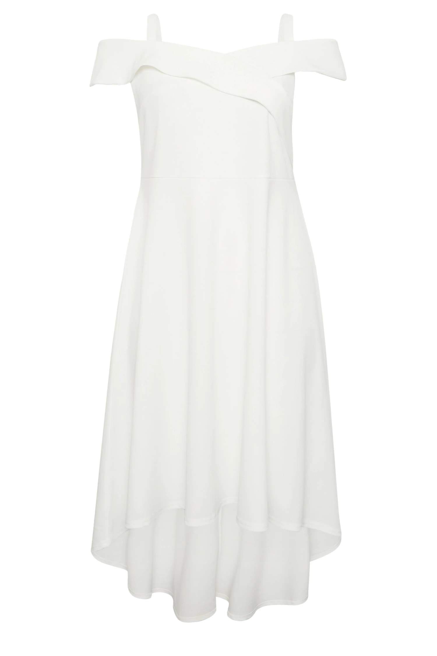 YOURS LONDON Curve White Bardot High Low Bridal Midi Dress 5 YOURS LONDON Curve White Bardot High Low Bridal Midi Dress - Image 5