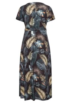 YOURS Curve Charcoal Black Leaf Print Wrap Dress -Saga Dresses Shop 4cec2d0e 7d73 49 302153 Y