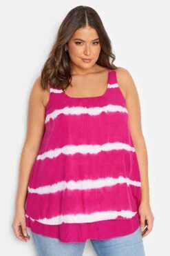 YOURS Curve Pink Tie Dye Crinkle Crochet Back Vest Top
