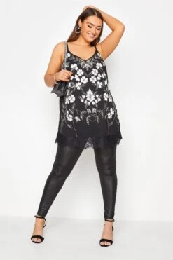 LUXE Black Sequin & Lace Hand Embellished Cami Top