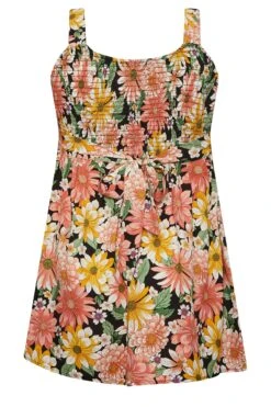 YOURS Curve Orange Floral Print Bow Back Vest Top -Saga Dresses Shop 4e1d79b7 f343 4e 131816 Y