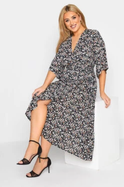 YOURS LONDON Curve Black Floral Print Midaxi Wrap Dress -Saga Dresses Shop 4fc3ed0f 52fa 4d 161190 A