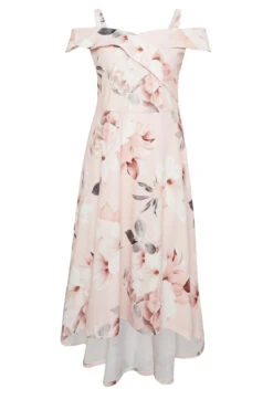 YOURS LONDON Curve Light Pink Floral Bardot High Low Midi Dress -Saga Dresses Shop 4fdf9cbe 7fe8 48 162090 X