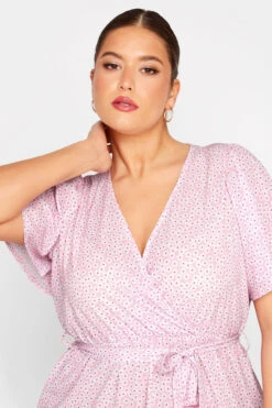LIMITED COLLECTION Curve Pink Ditsy Floral Print Wrap Dress 8 LIMITED COLLECTION Curve Pink Ditsy Floral Print Wrap Dress -Saga Dresses Shop 50844333 251d 4a 215605 D