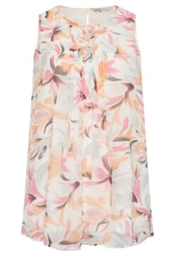 YOURS Curve Orange Floral Pintuck Sleeveless Blouse -Saga Dresses Shop 50c8e7ee de05 4d 330094 X