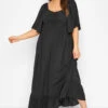 LIMITED COLLECTION Curve Black Ruched Angel Sleeve Dress