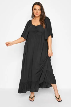 LIMITED COLLECTION Curve Black Ruched Angel Sleeve Dress
