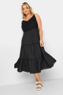 LIMITED COLLECTION Curve Black Crochet Tiered Midaxi Dress
