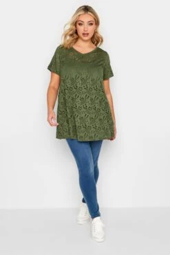 YOURS Curve 2 PACK Khaki Green Broderie Swing Tops -Saga Dresses Shop 52503b7d a5e0 4f 320724 B