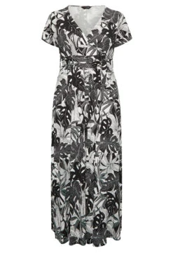 YOURS Curve Black & White Floral Leaf Print Front Tie Maxi Dress -Saga Dresses Shop 52679fca 8068 49 301698 X
