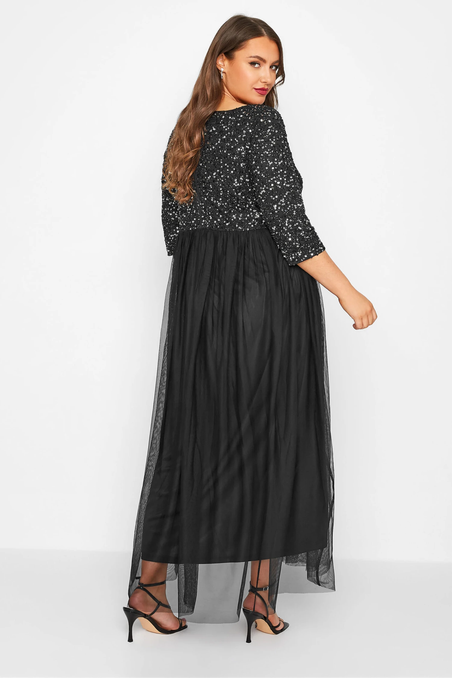 LUXE Curve Black Sequin Hand Embellished Maxi Dress 2 LUXE Curve Black Sequin Hand Embellished Maxi Dress - Image 2