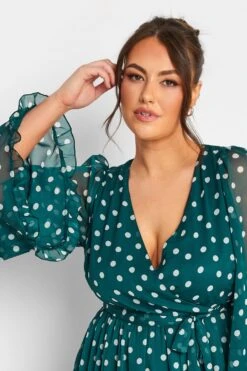 YOURS LONDON Curve Dark Green Polka Dot Wrap Top -Saga Dresses Shop 53127da3 22fd 4e 162210 D