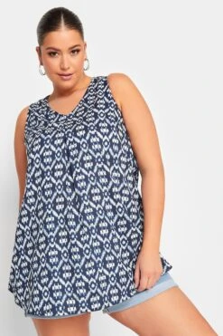 YOURS Curve Navy Blue Aztec Print Swing Top