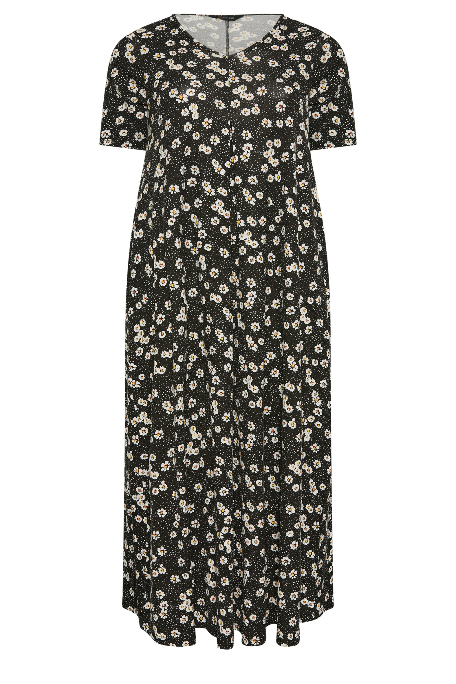 YOURS Curve Black Pleat Front Daisy Maxi Dress 5 YOURS Curve Black Pleat Front Daisy Maxi Dress - Image 5