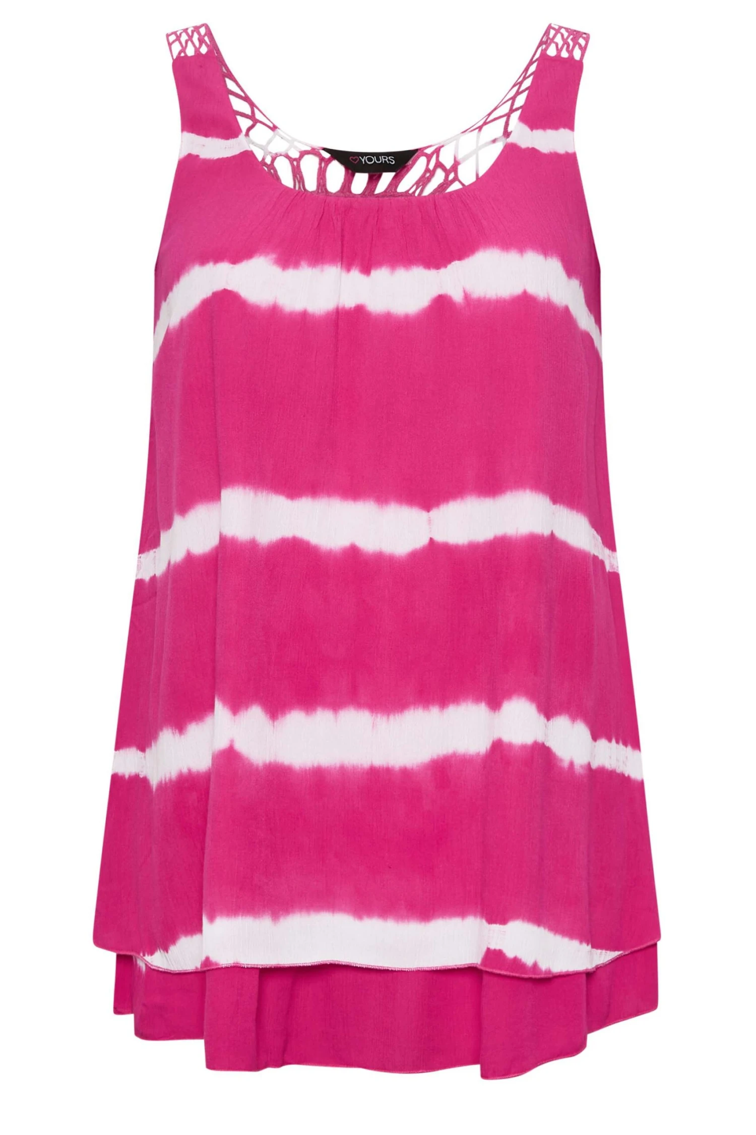 YOURS Curve Pink Tie Dye Crinkle Crochet Back Vest Top 4 YOURS Curve Pink Tie Dye Crinkle Crochet Back Vest Top - Image 4