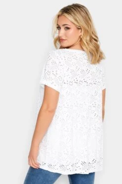 YOURS Curve 2 PACK White & Black Broderie Anglaise Swing V-Neck T-Shirt -Saga Dresses Shop 542f827d c266 49 320737 C
