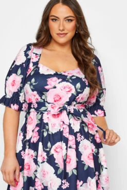YOURS LONDON Curve Navy Blue Floral Print Puff Sleeve Dress -Saga Dresses Shop 546ae6fb d985 4e 162204 D