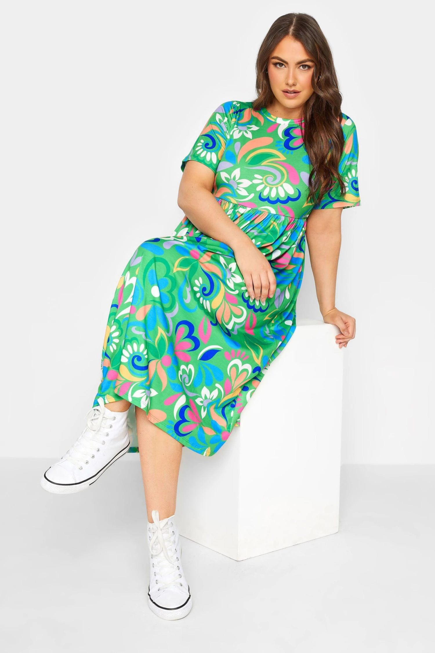 YOURS Curve Green Abstract Print Smock Dress 1 YOURS Curve Green Abstract Print Smock Dress