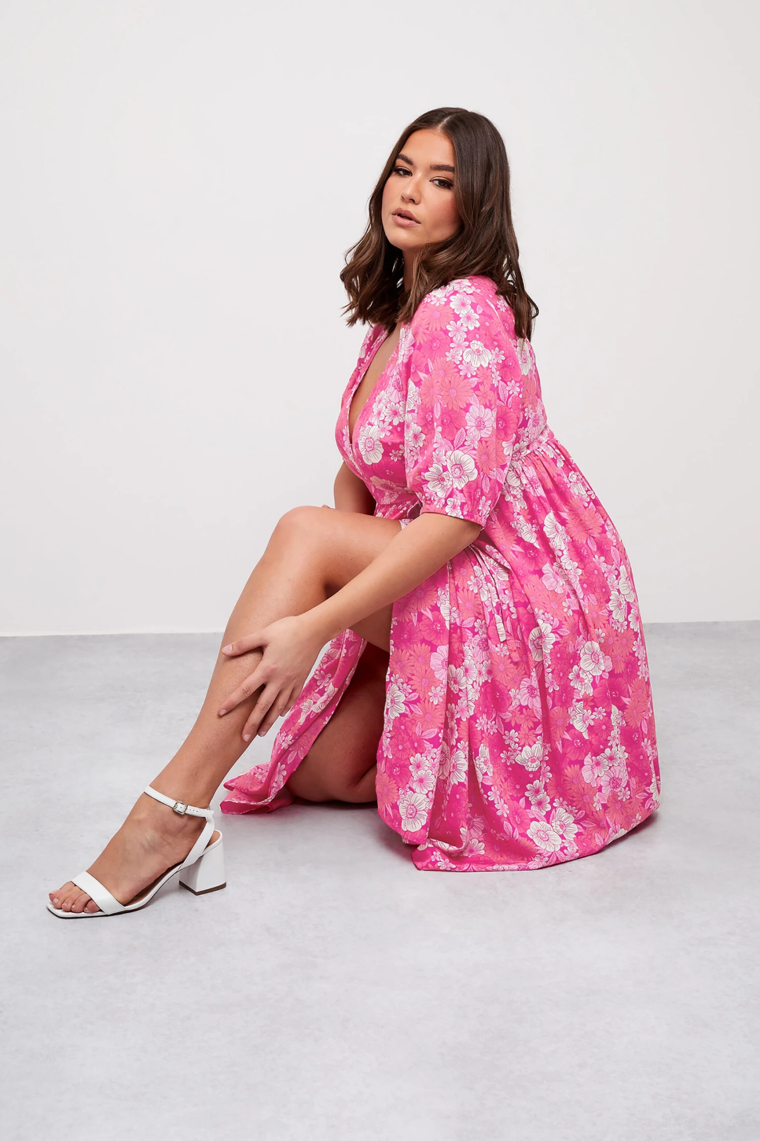 LIMITED COLLECTION Curve Pink Floral Wrap Midaxi Dress 5 LIMITED COLLECTION Curve Pink Floral Wrap Midaxi Dress - Image 5