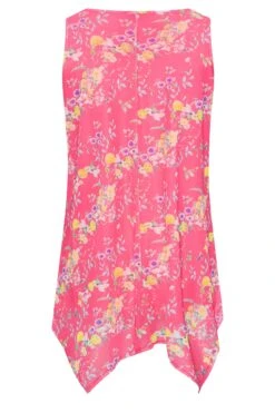 YOURS Curve Pink Floral Hanky Hem Double Layer Vest Top -Saga Dresses Shop 552fb828 d164 42 300961 Y