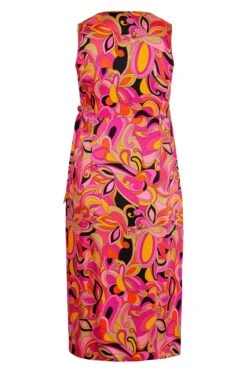 YOURS LONDON Curve Hot Pink Abstract Print Satin Wrap Dress -Saga Dresses Shop 557f48ca 93fa 42 161575 Y
