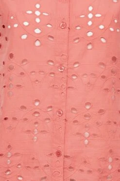 YOURS PETITE Curve Coral Pink Broderie Anglaise Short Sleeve Shirt -Saga Dresses Shop 558d5746 bcc7 4f 174511 Z