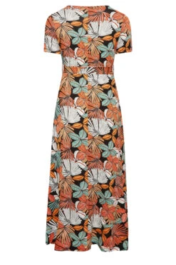 YOURS Curve Black & Orange Leaf Print Maxi Dress -Saga Dresses Shop 55997c31 9130 44 302065 Y