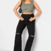 YOURS Curve Black Ripped Wide Leg Stretch Jeans