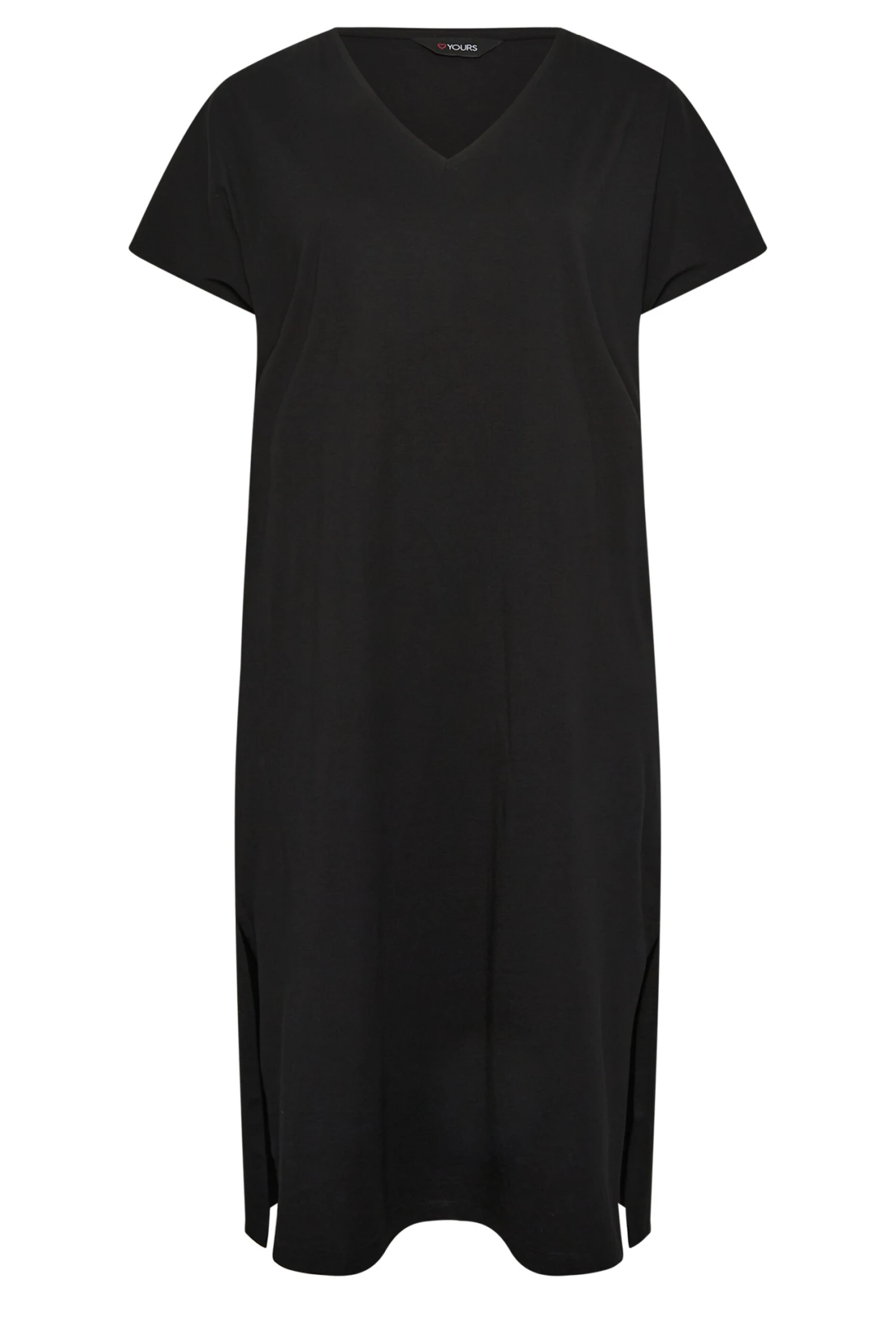 YOURS Curve Black Side Split Midaxi T-Shirt Dress 4 YOURS Curve Black Side Split Midaxi T-Shirt Dress - Image 4