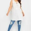 YOURS Curve White Embroidered Peplum Vest Top