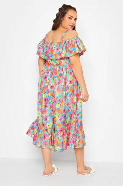 LIMITED COLLECTION Curve Pink Floral Frill Cold Shoulder Midi Dress 9 LIMITED COLLECTION Curve Pink Floral Frill Cold Shoulder Midi Dress -Saga Dresses Shop 573af1d8 8f33 4e 215558 D