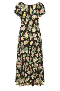 YOURS Curve Black Tropical Print Bardot Maxi Dress -Saga Dresses Shop 579627e5 010b 4f 137324 Y