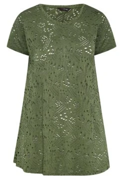 YOURS Curve 2 PACK Khaki Green Broderie Swing Tops -Saga Dresses Shop 58777dc5 2f02 44 321028 X1