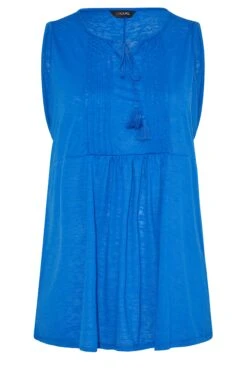 YOURS Curve Cobalt Blue Burnout Tie Neck Vest Top -Saga Dresses Shop 598bb92f c5ec 4c 300871 X