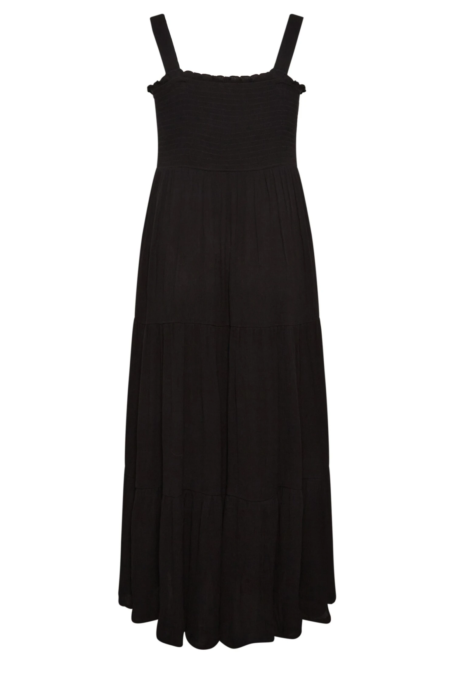 YOURS Curve Black Shirred Strappy Sundress 6 YOURS Curve Black Shirred Strappy Sundress - Image 6