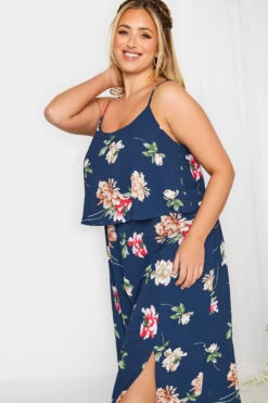 YOURS LONDON Curve Navy Blue Floral Overlay Maxi Dress -Saga Dresses Shop 5a4a94af 08c9 43 161945 E