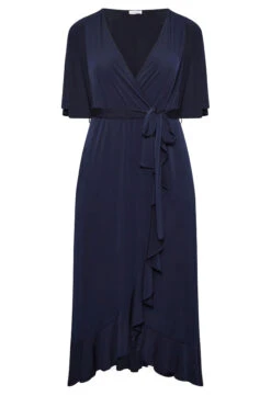 YOURS LONDON Curve Navy Blue Short Sleeve Ruffle Wrap Maxi Dress -Saga Dresses Shop 5a5c866a f9be 42 162143 X