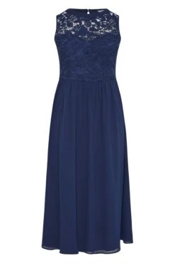 YOURS LONDON Curve Navy Blue Lace Front Chiffon Maxi Dress -Saga Dresses Shop 5a72db26 8447 47 161003 F