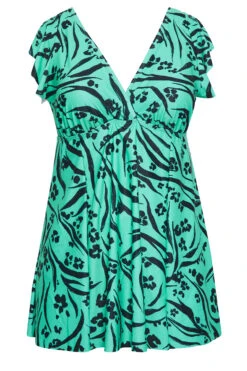 YOURS Curve Turquoise Green Animal Print Tummy Control Swim Dress -Saga Dresses Shop 5a7b7f3f 9cf7 40 150301 X