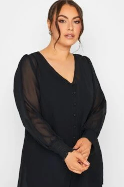 YOURS LONDON Curve Black Balloon Sleeve Shirt -Saga Dresses Shop 5aed24ee fccb 44 157659 D