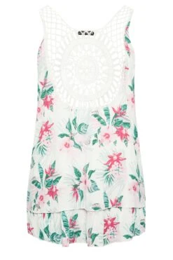 YOURS Curve White Tropical Print Crinkle Crochet Back Vest Top -Saga Dresses Shop 5c3f8622 97d4 43 131843 Y