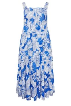 YOURS Curve Blue Tropical Print Shirred Strappy Sundress -Saga Dresses Shop 5c53eb0e e8ce 46 137464 Y