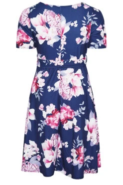YOURS LONDON Curve Navy Blue Floral Print Midi Skater Dress -Saga Dresses Shop 5d718555 2c72 4c 161284 BK
