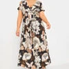 YOURS Curve Black Neutral Floral Print Wrap Front Midaxi Dress