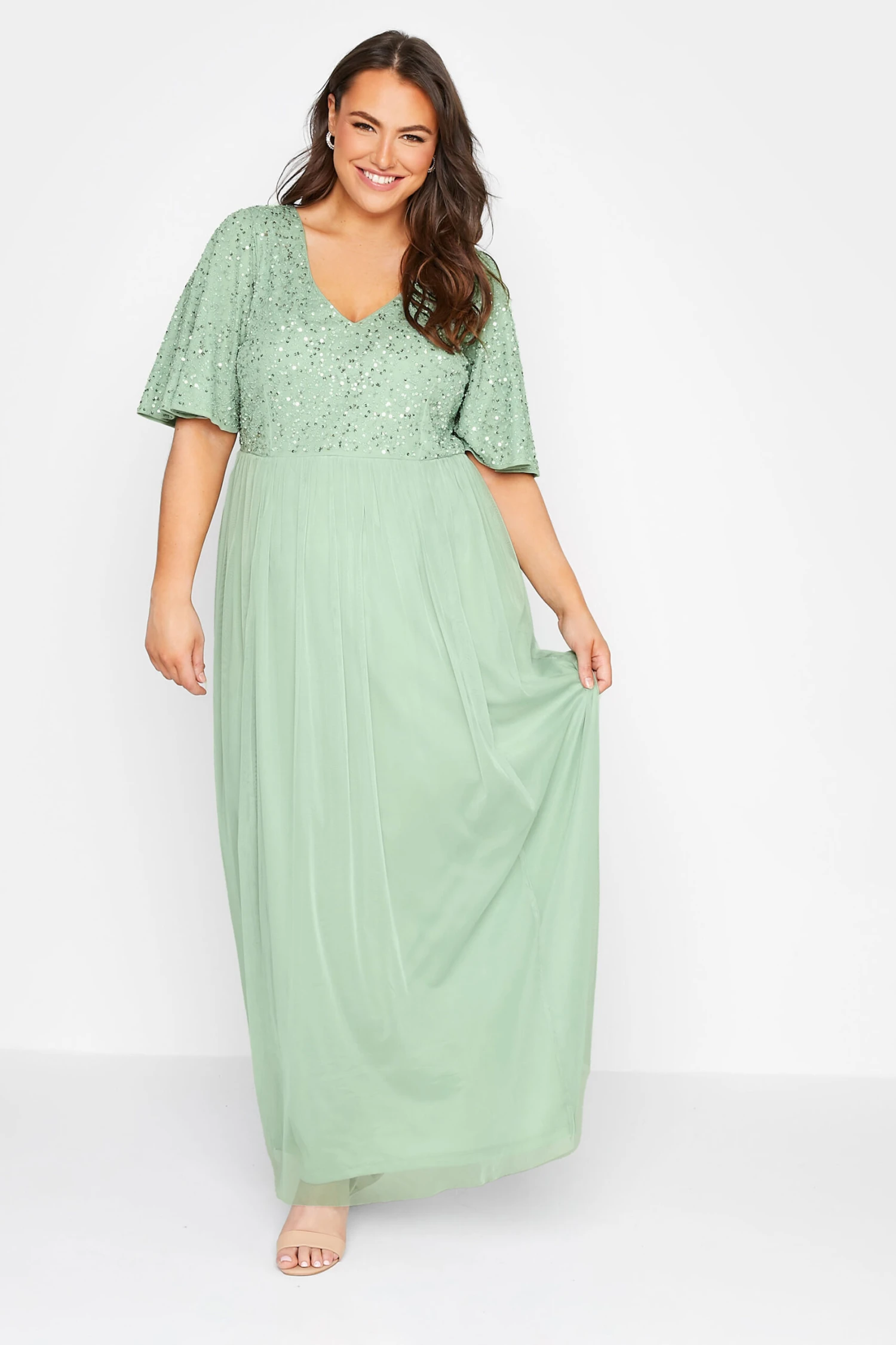 LUXE Curve Sage Green Sequin Hand Embellished Maxi Dress 2 LUXE Curve Sage Green Sequin Hand Embellished Maxi Dress - Image 2